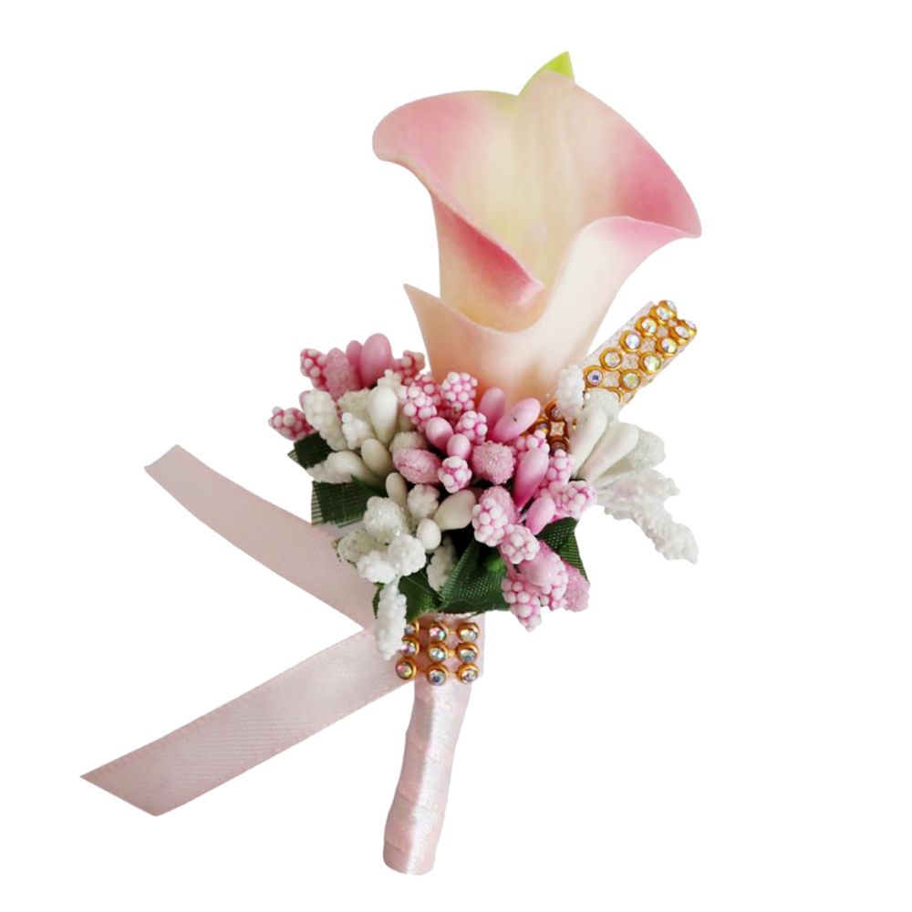 marque generique - Calla Berry Strass Marié Mariage Corsage Pêche Rose - Plantes et fleurs artificielles