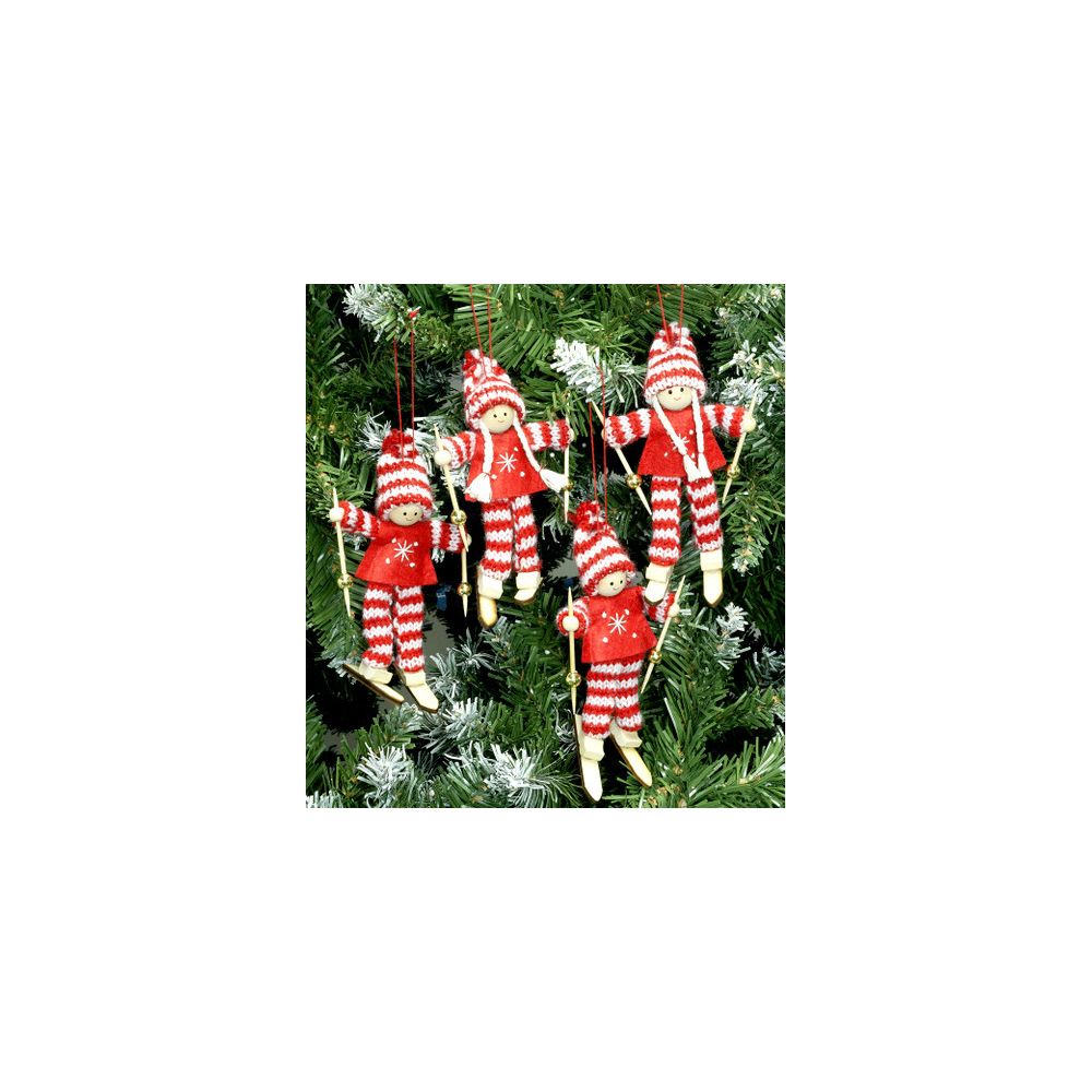 Coolminiprix - Lot de 12 - Figurine enfant sur skis à suspendre 9cm rouge/blanc - Qualité COOLMINIPRIX - Objets déco