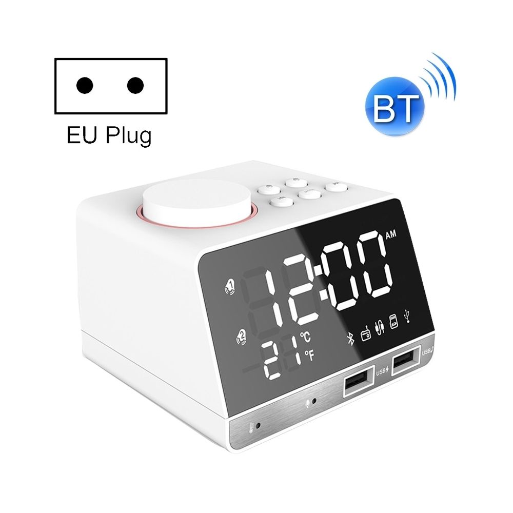 Wewoo - K11 Bluetooth réveil haut-parleur Creative Digital Music Clock Display Radio avec double interface USB, support U disque / carte TF / FM / AUX, prise UE (blanc) - Réveil