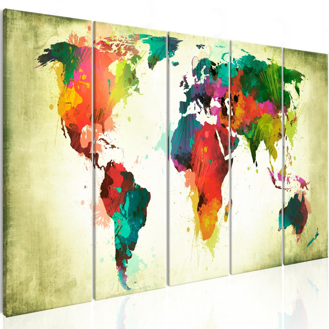 Decoshop26 - Tableau sur toile en 5 panneaux décoration murale image imprimée cadre en bois à suspendre Carte du monde insolite 225x90 cm 11_0004624 - Tableaux, peintures