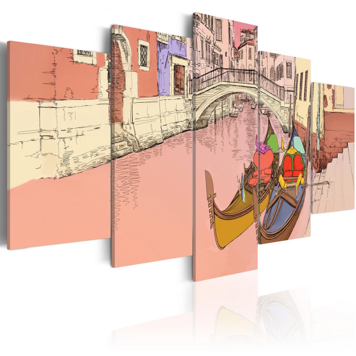 Decoshop26 - Tableau toile de décoration motif gondole à Venise 5 panneaux 100x50cm DEC110066/2 - Tableaux, peintures