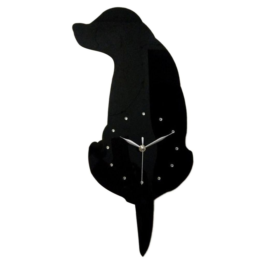 marque generique - 3d queue wagging chat chien mur horloge silence horloge chambre décoration chien noir 02 - Horloges, pendules