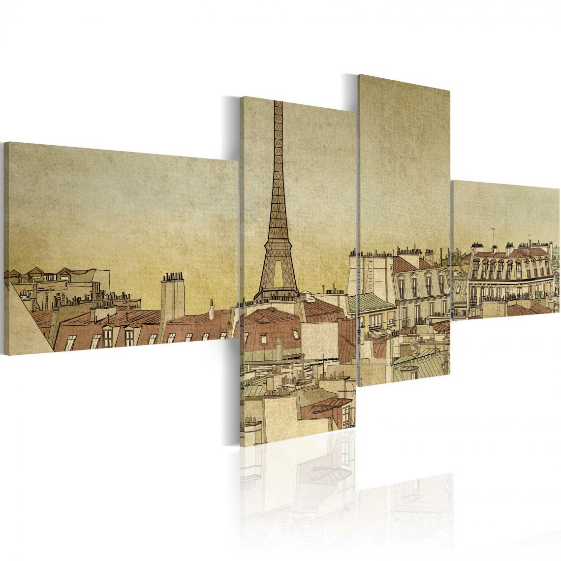 Decoshop26 - Tableau sur toile en 4 panneaux décoration murale image imprimée cadre en bois à suspendre Chic parisien dans un style rétro 100x45 cm 11_0008164 - Tableaux, peintures