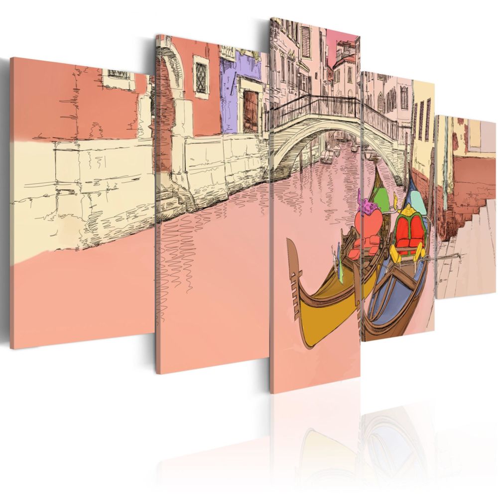 Artgeist - Tableau - Romantic gondolas - 5 pieces 200x100 - Tableaux, peintures
