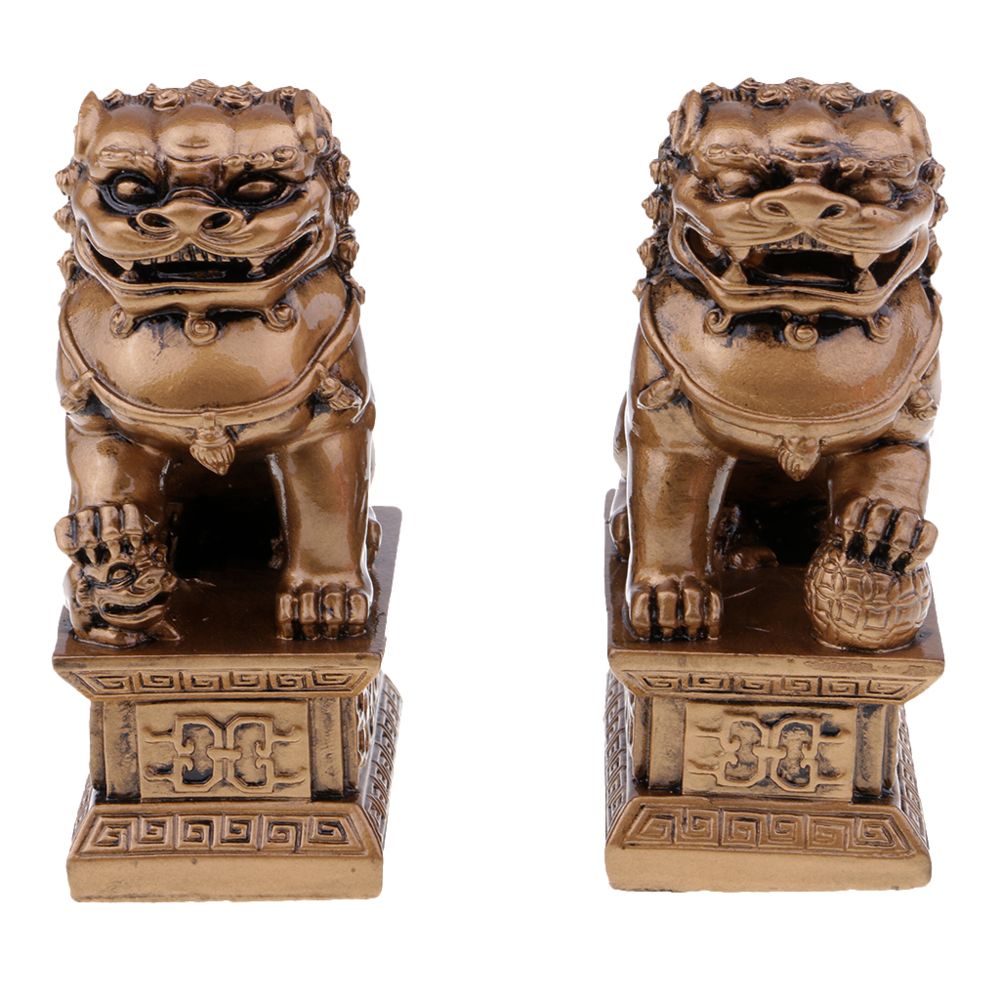 marque generique - Lions chinois figurine statue résine ornements décor à la maison artisanat bronze s - Objets déco