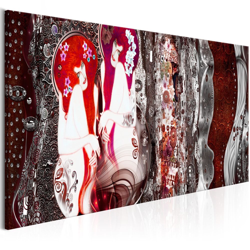Bimago - Tableau | Flowers in the Hair (1 Part) Red | 150x50 | XL | Abstraction | - Tableaux, peintures