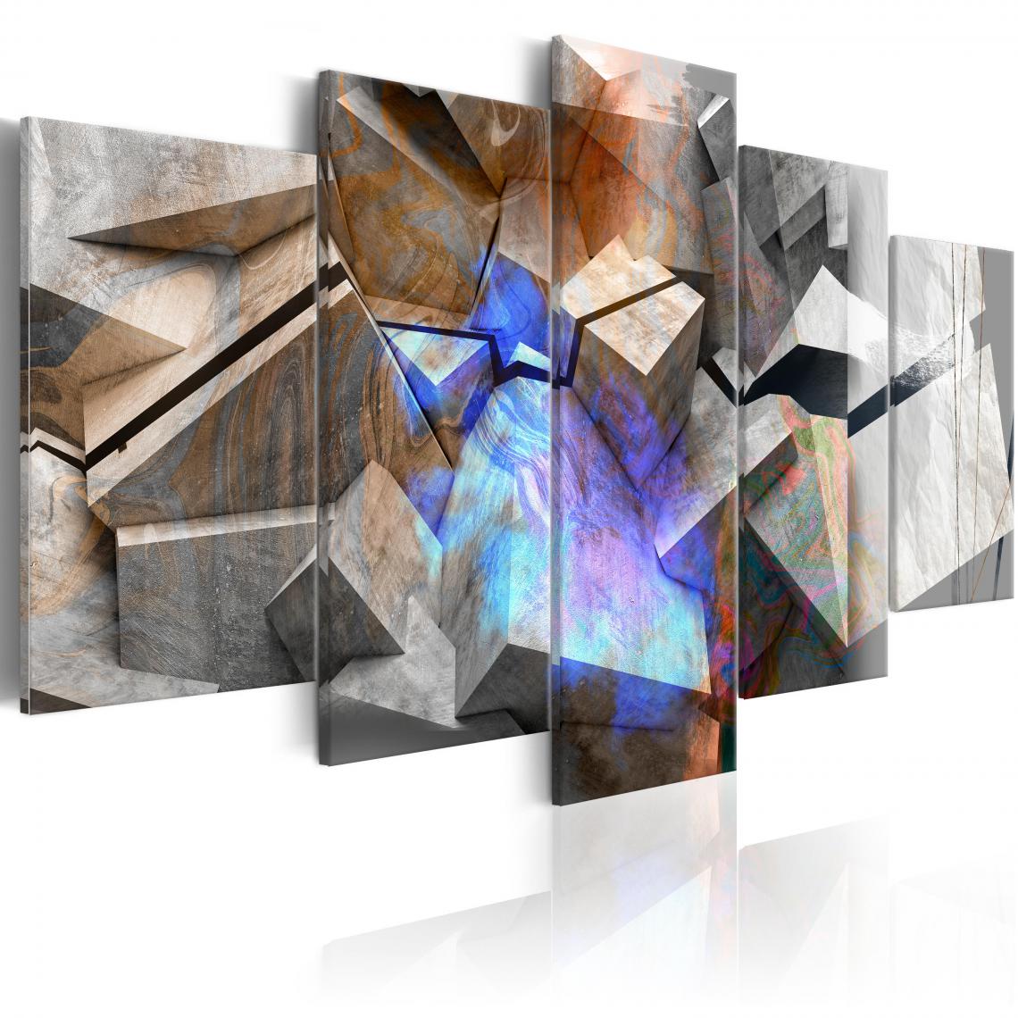 Decoshop26 - Tableau sur toile en 5 panneaux décoration murale image imprimée cadre en bois à suspendre Cubes abstraits 100x50 cm 11_0002554 - Tableaux, peintures