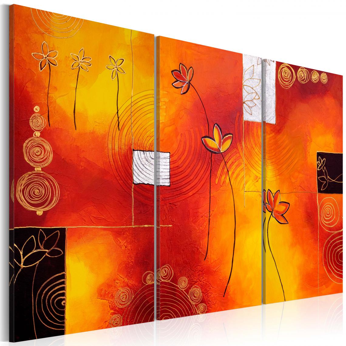 Decoshop26 - Tableau toile de décoration motif fleur fond orange 90x60cm DEC110376/2 - Tableaux, peintures
