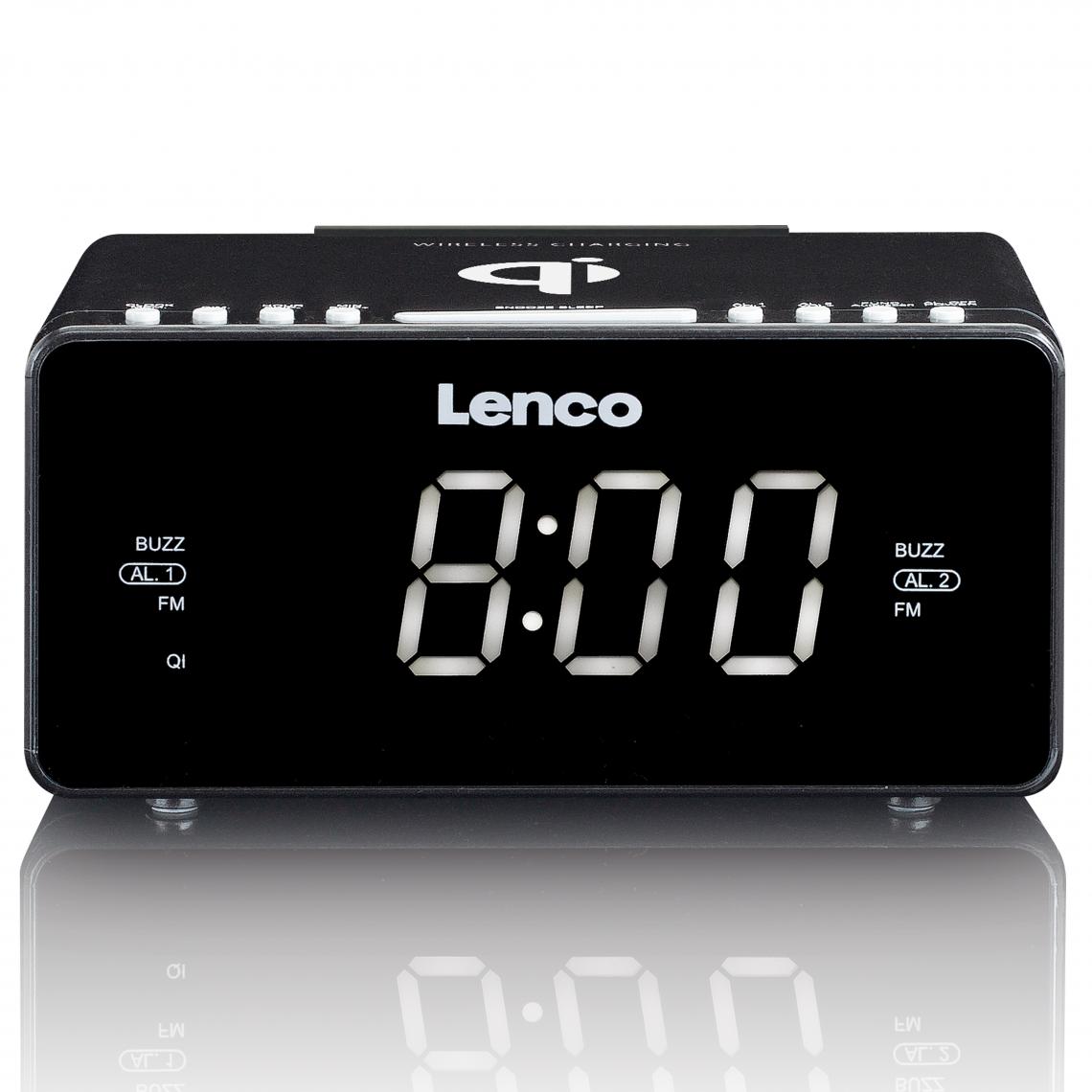 Lenco - Radio-réveil FM stéréo avec USB et chargeur de smartphone sans fil Qi CR-550BK Noir - Réveil