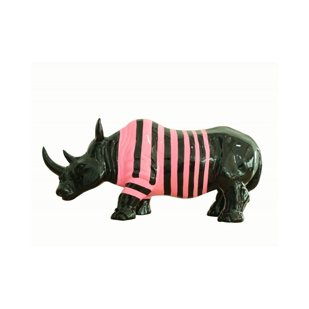 Meubletmoi - Statue rhinocéros décoration laquée noire et rose - Statues