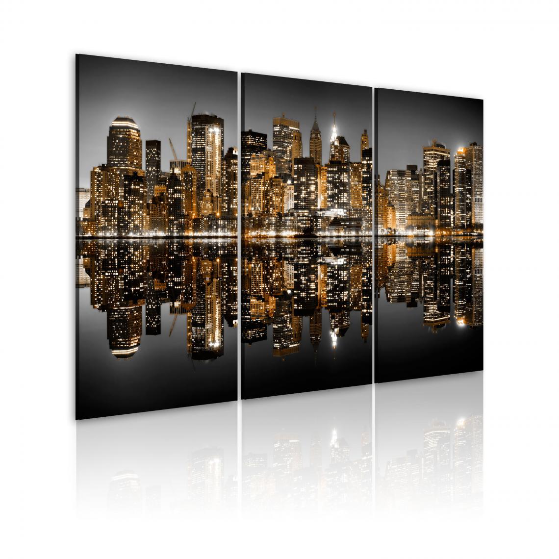 Decoshop26 - Tableau sur toile en 3 panneaux décoration murale image imprimée cadre en bois à suspendre Mer de lumières - New York 120x80 cm 11_0007910 - Tableaux, peintures