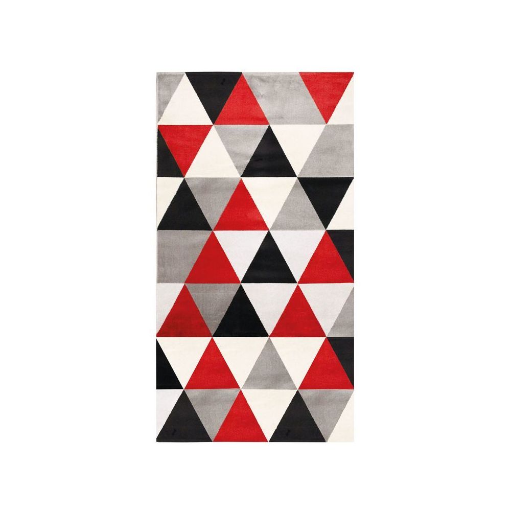 Mon Beau Tapis - GEO SCANDI - Tapis toucher laineux motif triangles rouge 80x150 - Tapis