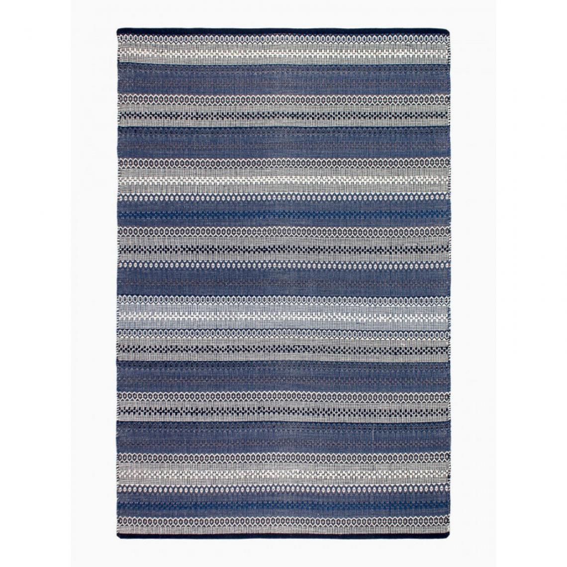 Ac-Deco - Tapis d'intérieur en coton recyclé - Ethnos - L 120 x l 180 cm - Bleu - Tapis
