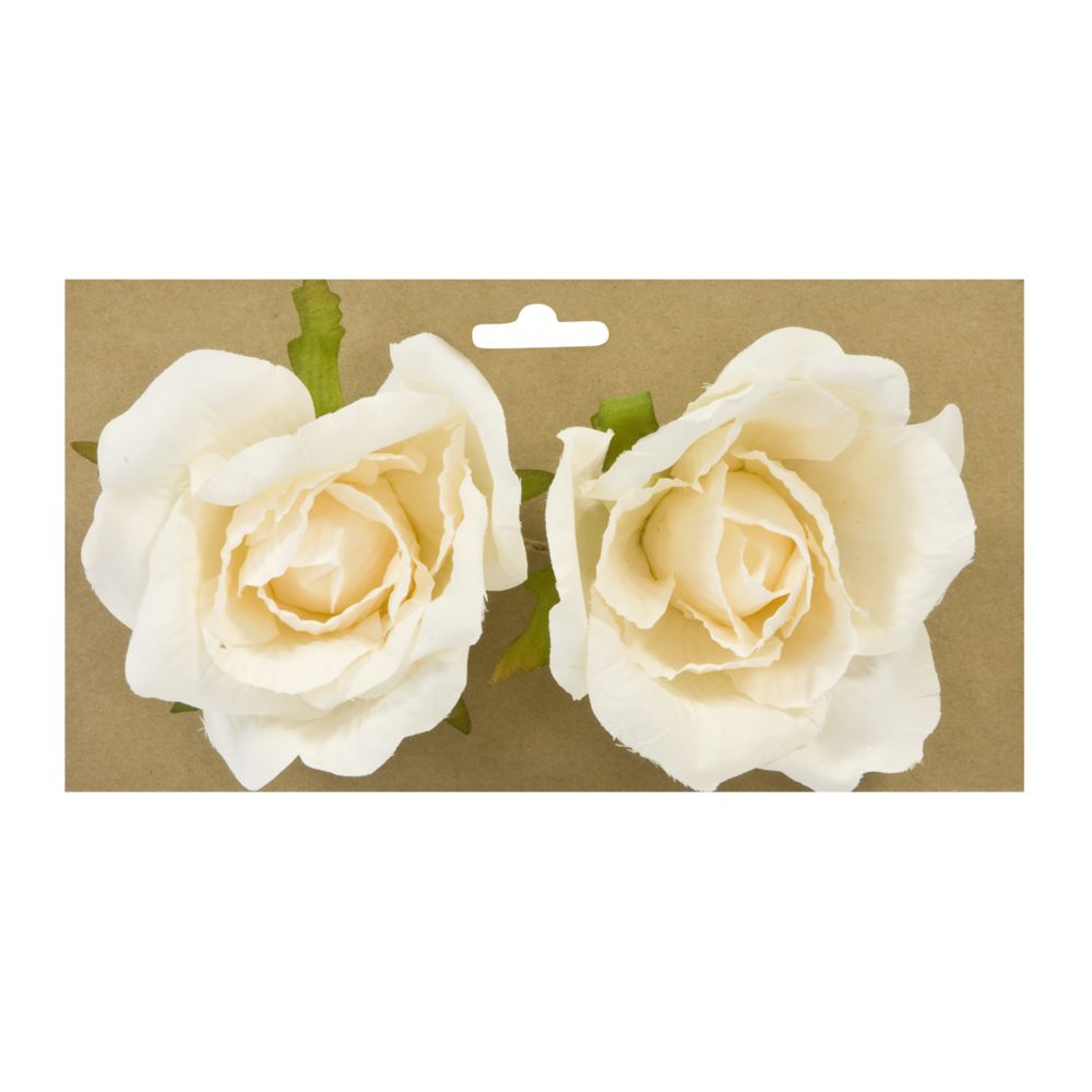 Visiodirect - Lot de 2 Roses à attacher coloris Crème - 10 cm - Objets déco