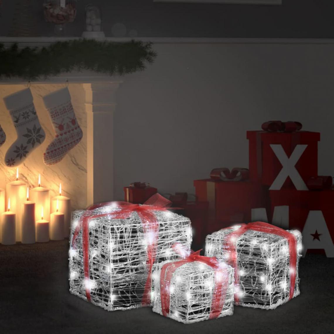 Vidaxl - vidaXL Boîtes-cadeaux de Noël décoratives 3 pcs Acrylique Blanc froid - Décorations de Noël