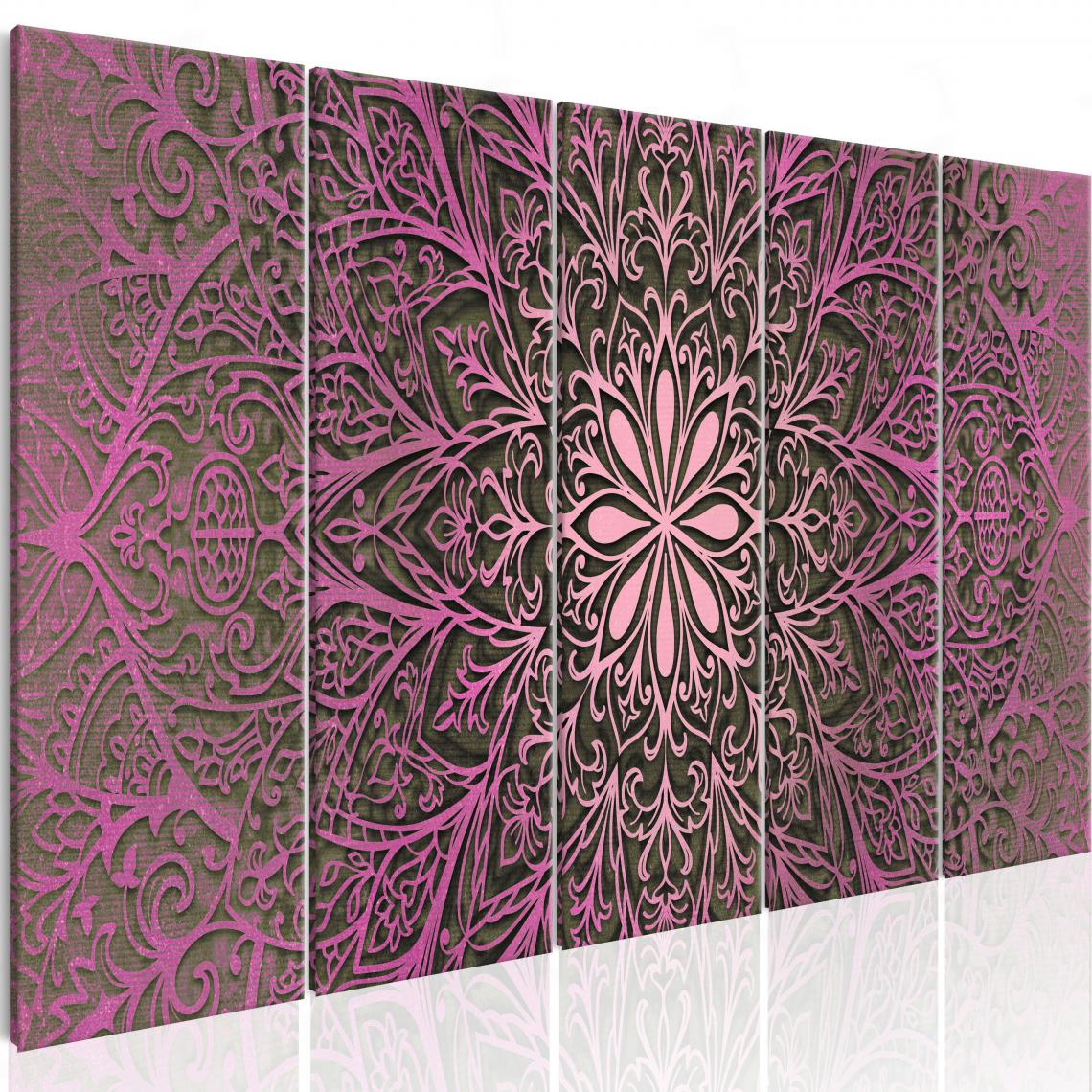 Decoshop26 - Tableau sur toile en 5 panneaux décoration murale image imprimée cadre en bois à suspendre Mandala rose 225x90 cm 11_0009153 - Tableaux, peintures