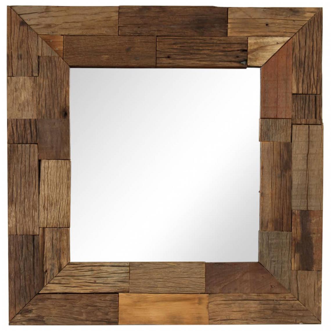 Decoshop26 - Miroir mural carré en bois de récupération massif 50 x 50 cm DEC022726 - Miroirs