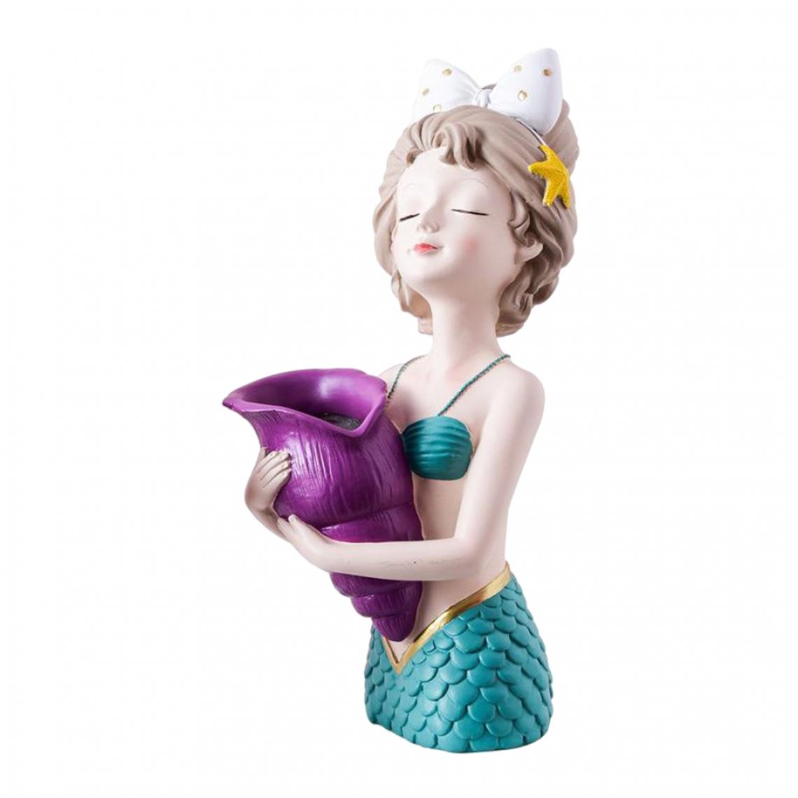 marque generique - Jolie Fille Sèche Fleur Vase Résine Bureau Bureau à Domicile Sculpture Sirène_purple - Vases