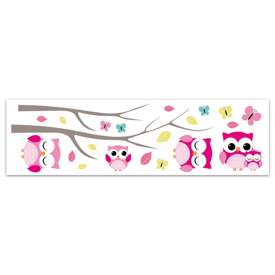 Stc - Lot 2x Sticker enfant Chouettes - 70 x 20 cm - Blanc et rose - Objets déco