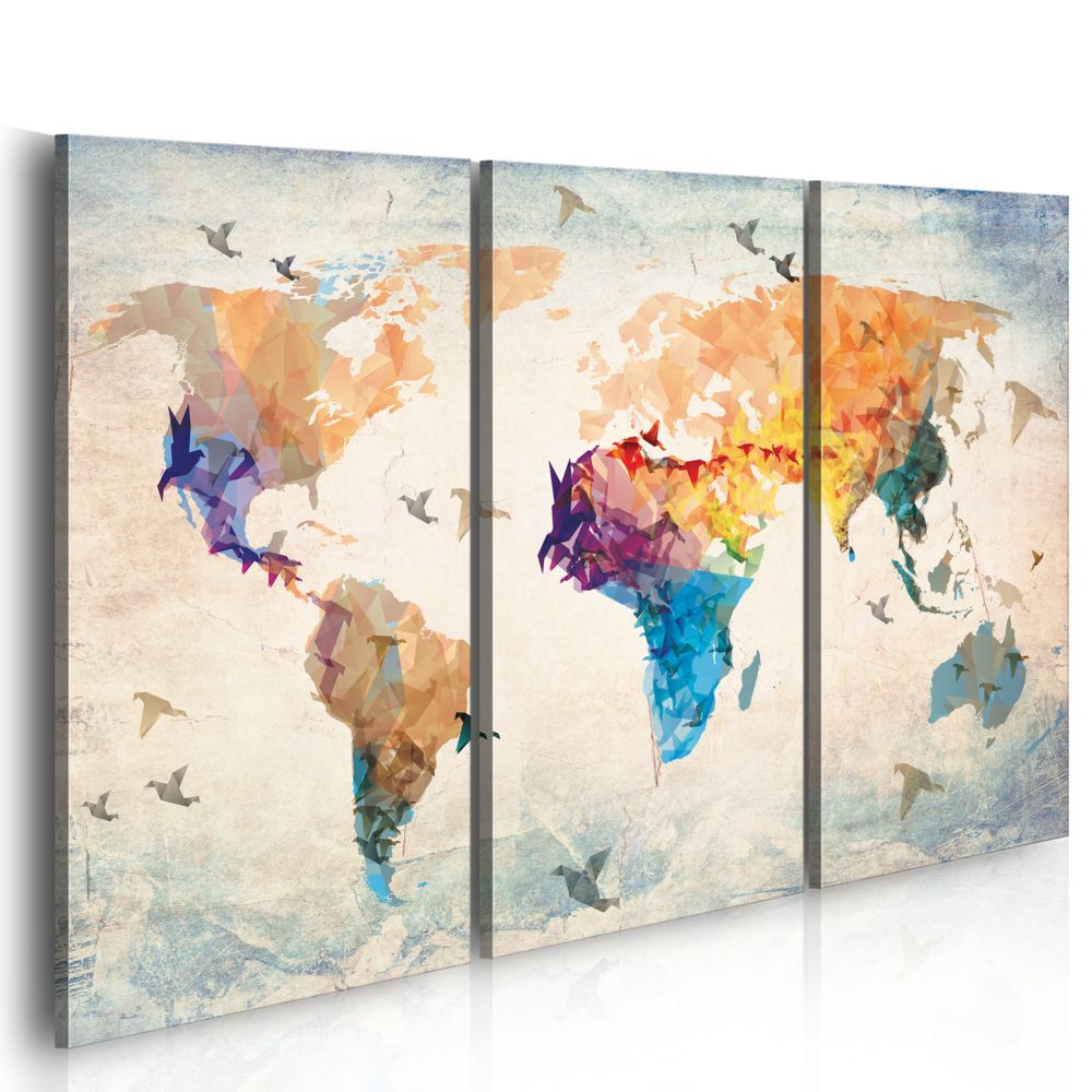 Bimago - Tableau - Free as a bird - triptych - Décoration, image, art | Cartes du monde | - Tableaux, peintures