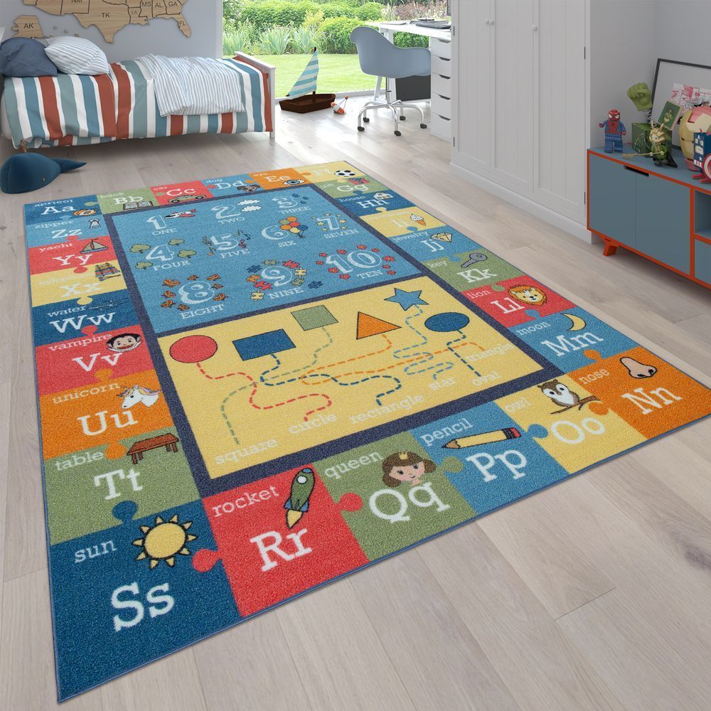 Paco-Home - Tapis pour enfants, tapis éducatif pour chambres d'enfants, Avec des lettres et des chiffres, Colorée - Tapis