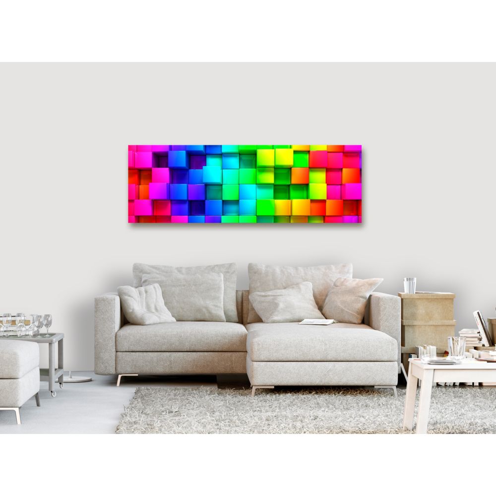 marque generique - 120x40 Tableau Multicolores Abstraction Inedit Colourful Cubes (1 Part) Narrow - Tableaux, peintures