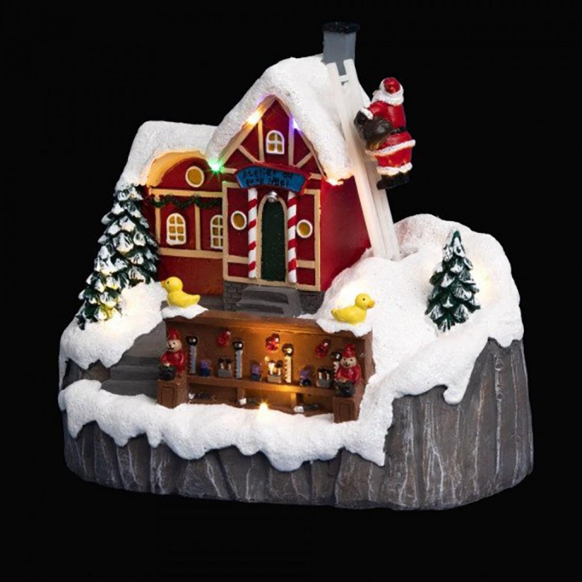 Sans Marque - Village de Noël lumineux Père-Noël à l'échelle - Rouge - Décorations de Noël