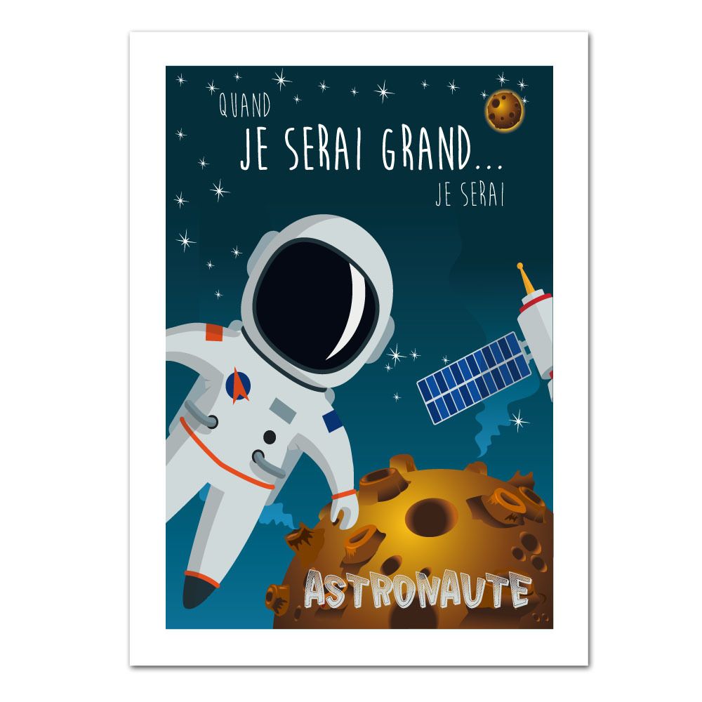 Adzif Biz - Poster Astronaute - Dimensions 30 x 40 cm - Papier Brillant - Affiches, posters