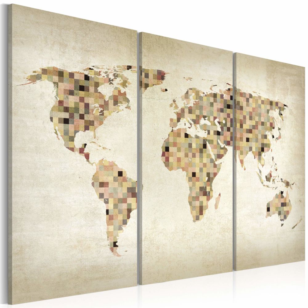 Bimago - Tableau - Monde en beige - triptyque - Décoration, image, art | Cartes du monde | - Tableaux, peintures