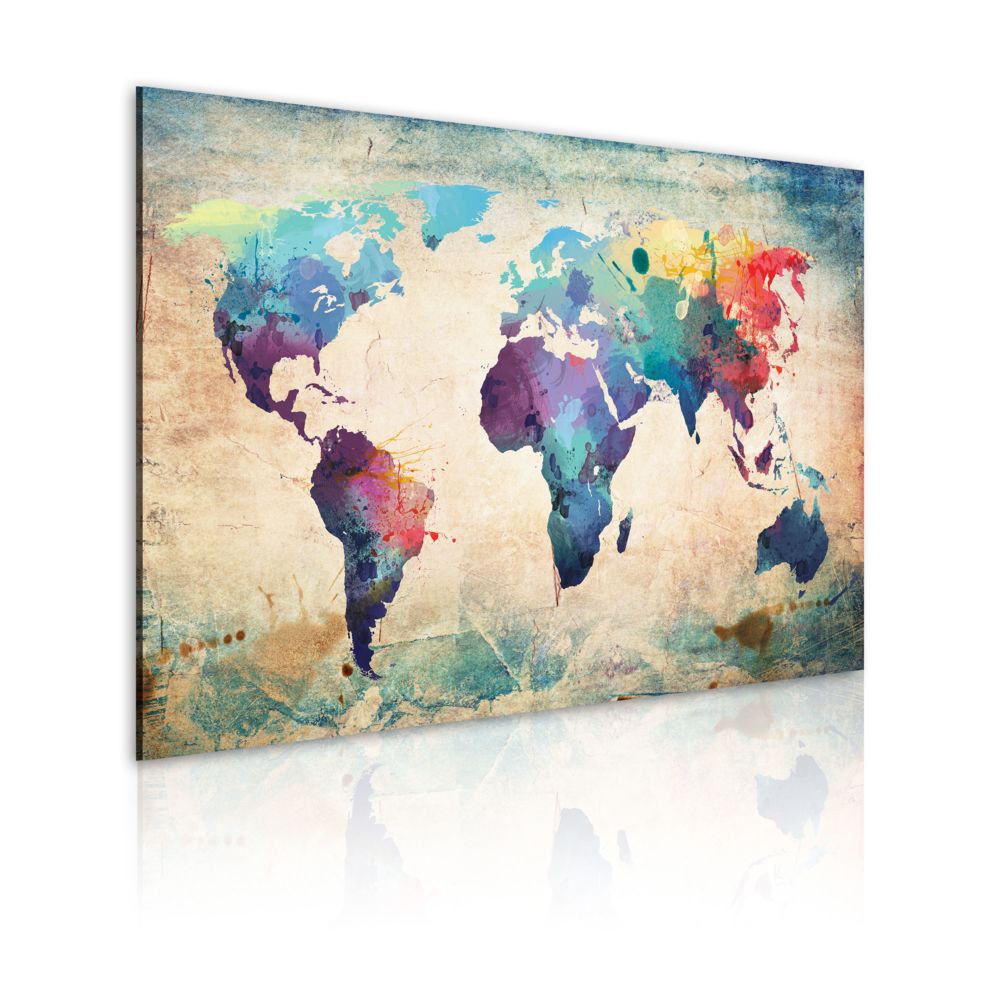 Bimago - Tableau - Carte en couleurs de l'arc-en-ciel - Décoration, image, art | Cartes du monde | - Tableaux, peintures