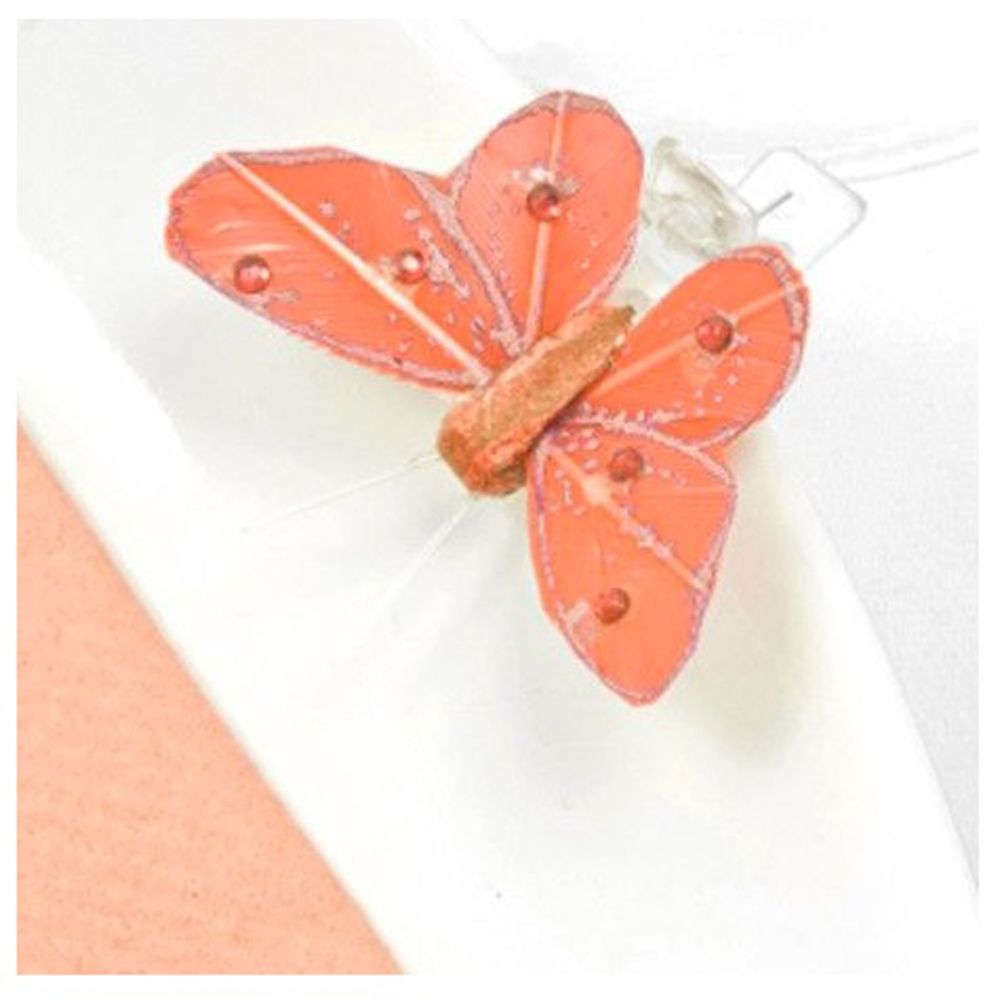 Visiodirect - Lot de 40 Papillons avec strass sur pince coloris Corail - 2,7 x 3,5 cm - Objets déco