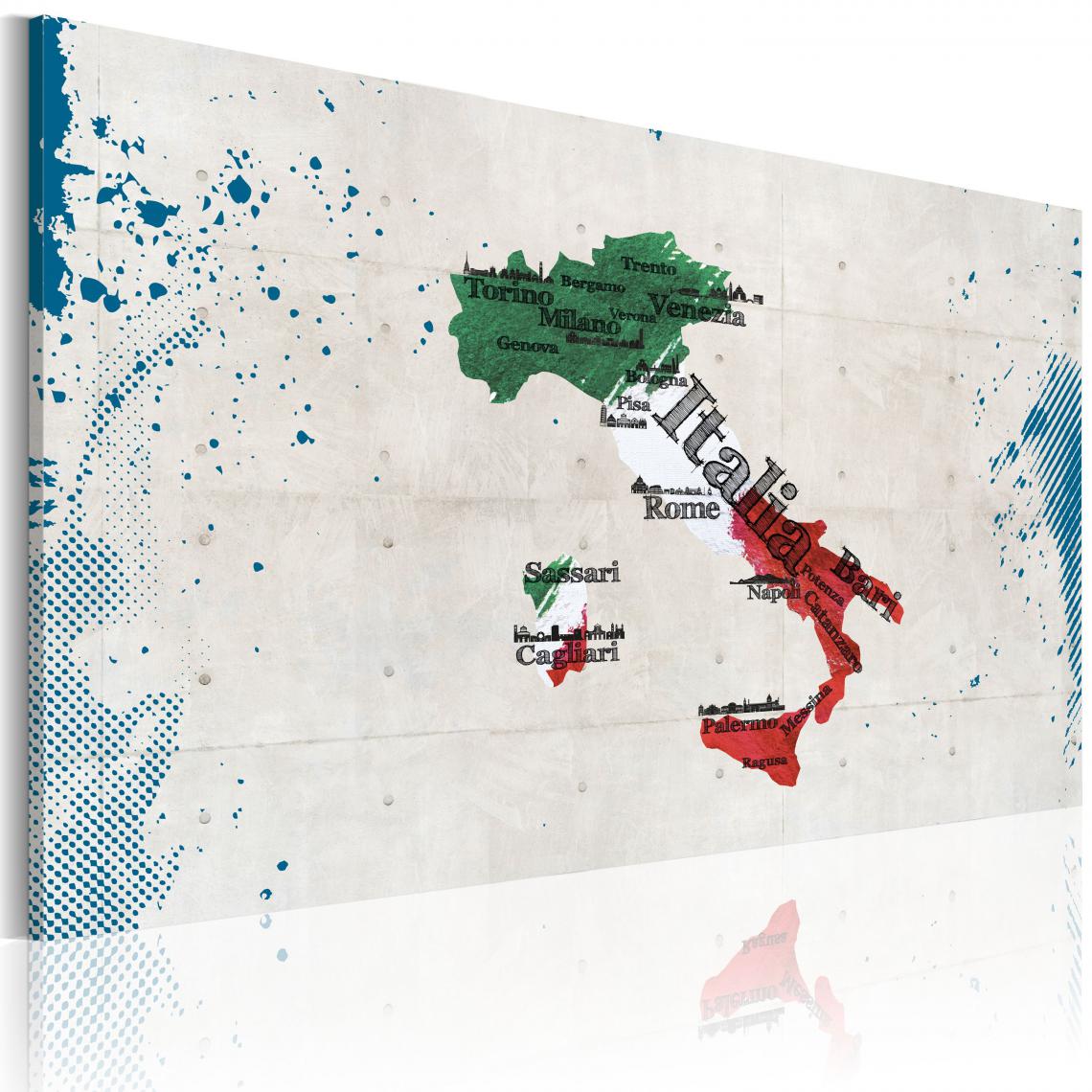 Decoshop26 - Tableau sur toile décoration murale image imprimée cadre en bois à suspendre Carte de l'Italie 90x60 cm 11_0004016 - Tableaux, peintures