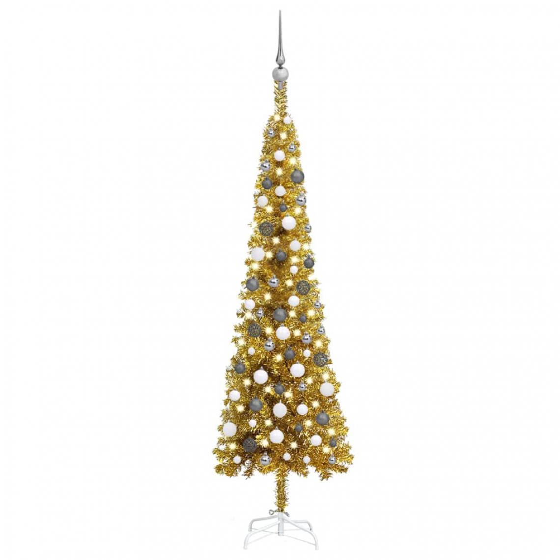 Vidaxl - vidaXL Arbre de Noël mince avec LED et boules Doré 180 cm - Sapin de Noël