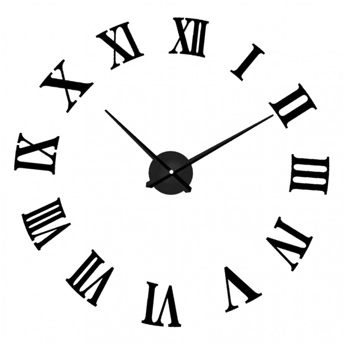 marque generique - diy 3d chiffres romains stickers muraux horloge 3d miroir surface autocollant noir - Horloges, pendules