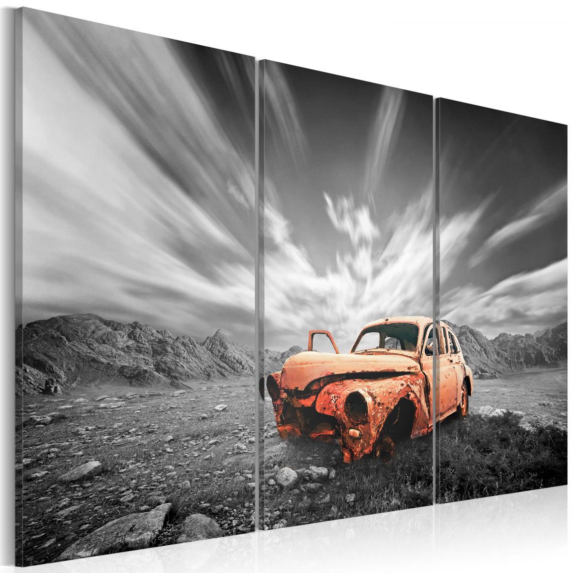 Decoshop26 - Tableau sur toile en 3 panneaux décoration murale image imprimée cadre en bois à suspendre Vieille voiture 120x80 cm 11_0009658 - Tableaux, peintures