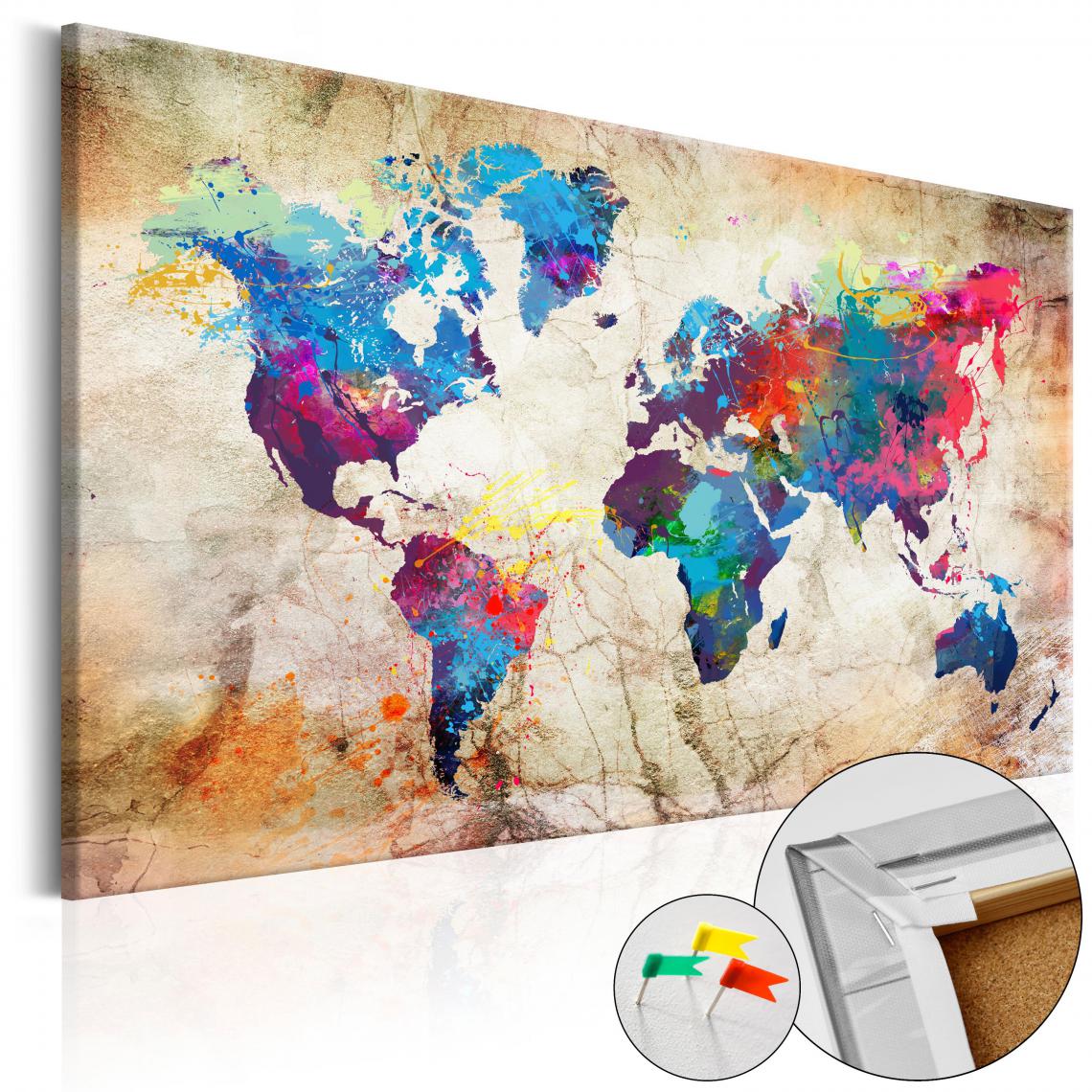 Decoshop26 - Tableau en liège toile image imprimée décoration murale cadre en bois à suspendre en un panneau - Carte du monde : style urbain 90x60 cm 11_0000327 - Tableaux, peintures