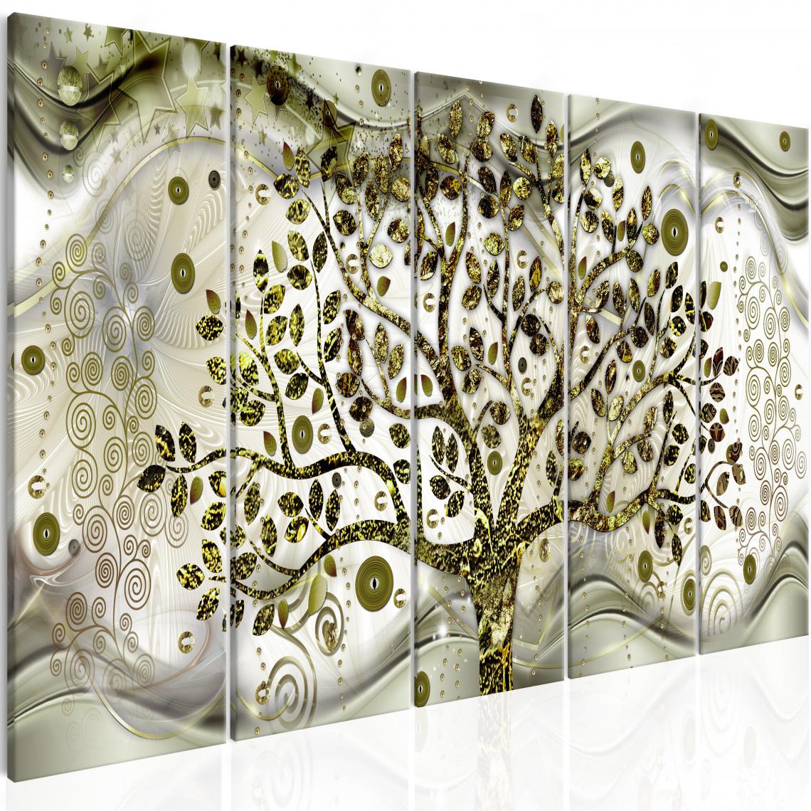 Decoshop26 - Tableau sur toile en 5 panneaux décoration murale image imprimée cadre en bois à suspendre Arbre et Vagues (5 Parties) vert 200x80 cm 11_0001388 - Tableaux, peintures
