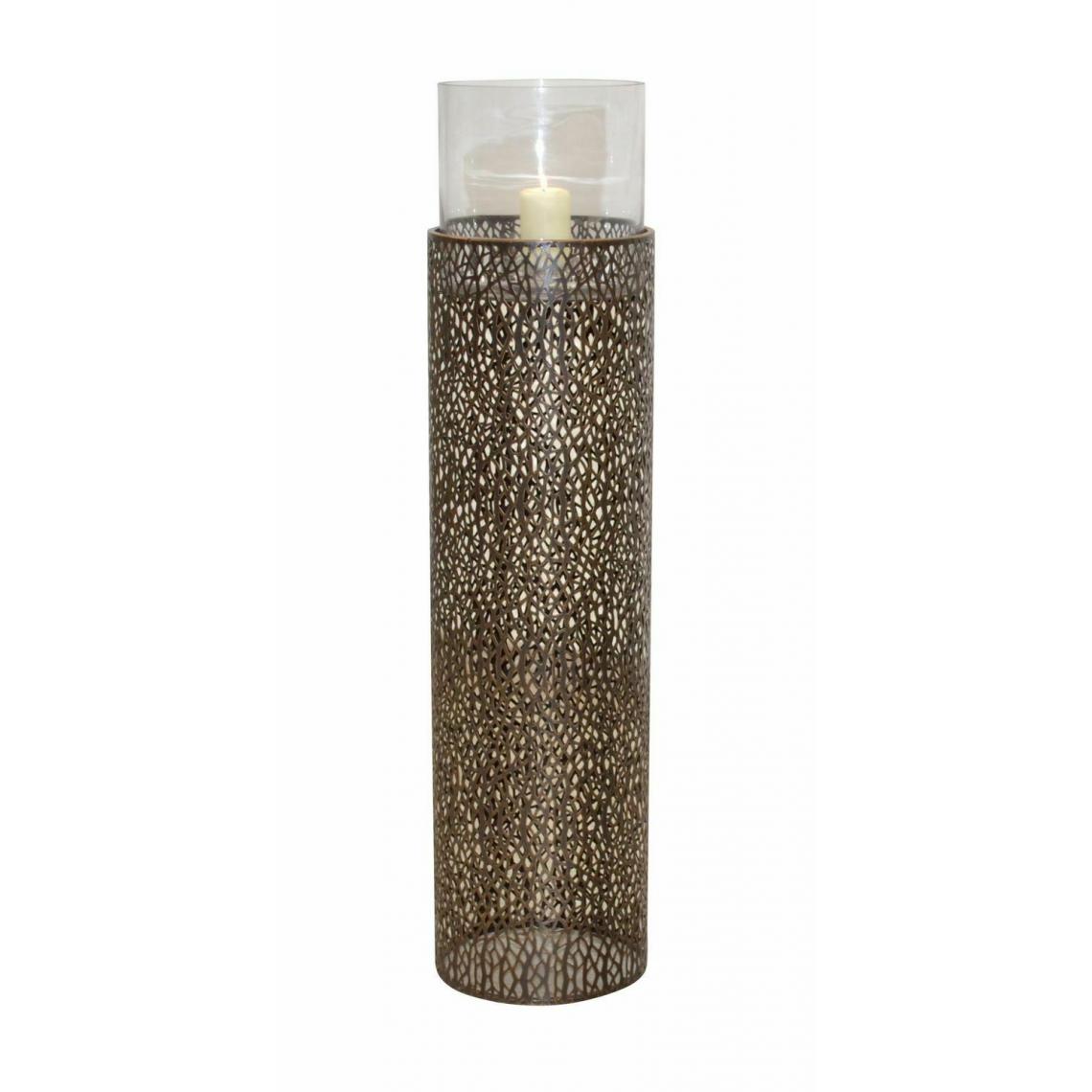 Decoshop26 - Lanterne de sol bougeoir design romantique en métal avec une surface perforée couleur marron hauteur 89 cm DEC05106 - Bougeoirs, chandeliers