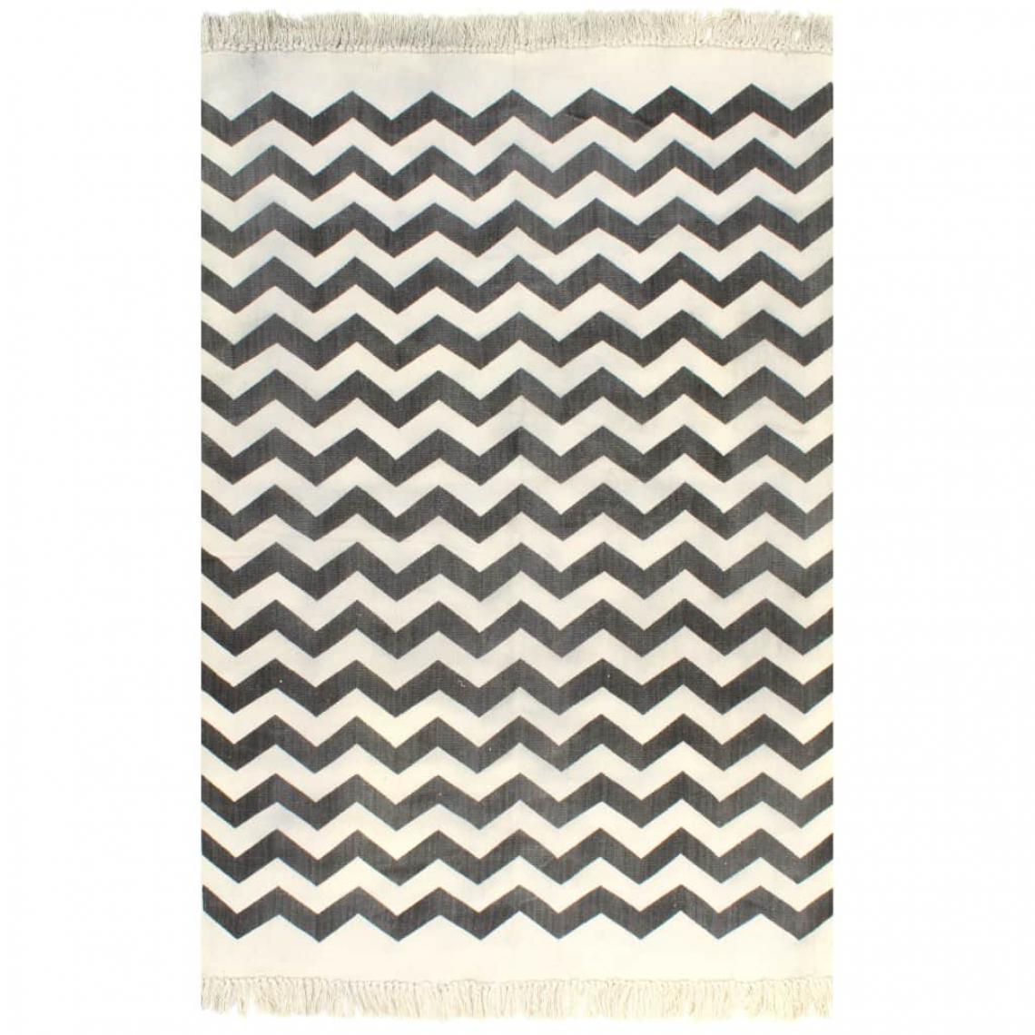 Decoshop26 - Tapis Kilim Coton 120 x 180 cm avec motif Noir/blanc DEC023959 - Tapis