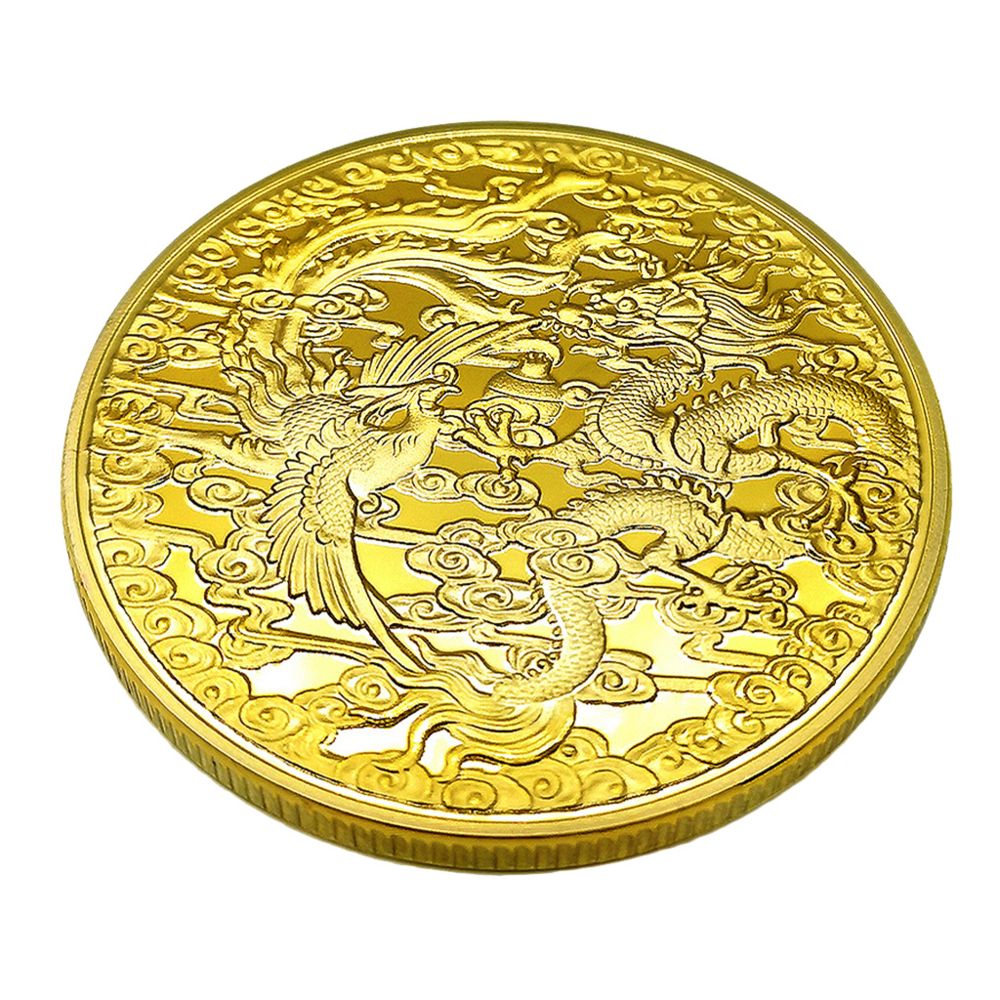 marque generique - dragon phénix pièce commémorative chanceux divination souvenir arts plastiques doré - Objets déco