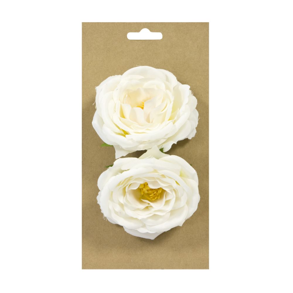 Visiodirect - Lot de 2 roses anciennes à attacher coloris crème - 8 cm - Objets déco