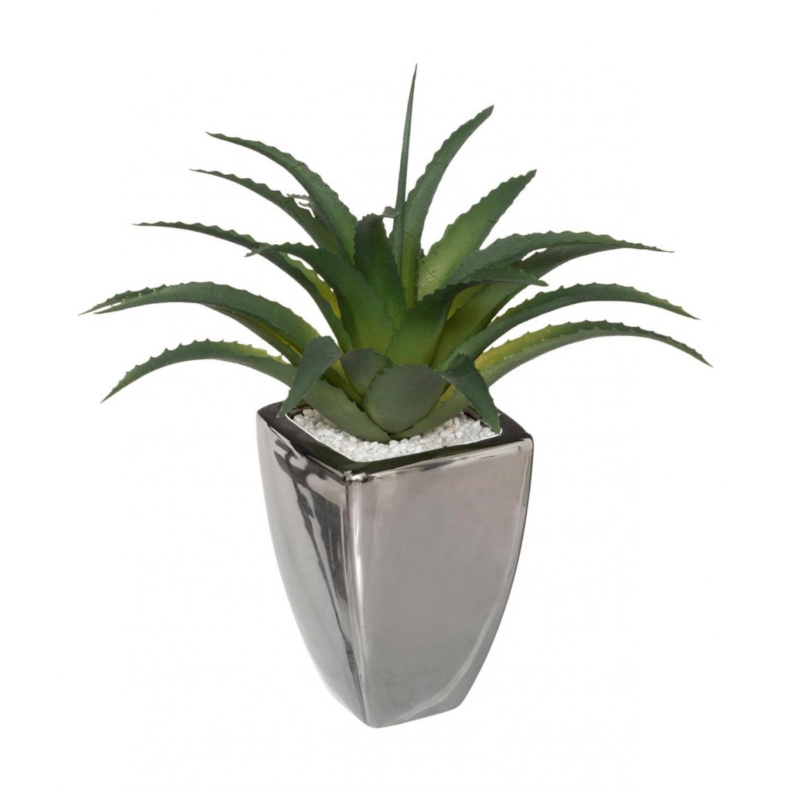 Atmosphera, Createur D'Interieur - Atmosphera - Plante artificielle Agave dans un pot Gris Brillant H 33 cm - Plantes et fleurs artificielles