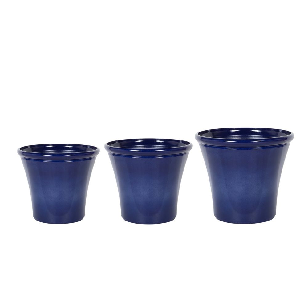 Beliani - Lot de 3 cache-pots bleu marine KOKKINO - Pots, cache-pots
