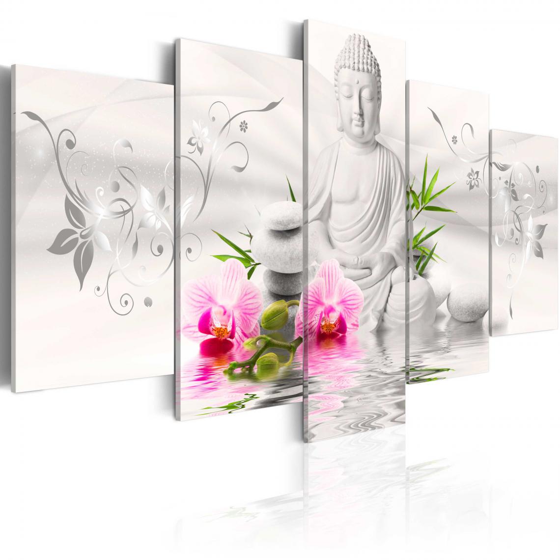 Decoshop26 - Tableau sur toile en 5 panneaux décoration murale image imprimée cadre en bois à suspendre Bouddha perle 100x50 cm 11_0008984 - Tableaux, peintures