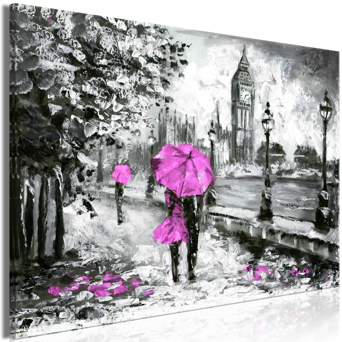 Decoshop26 - Tableau sur toile décoration murale image imprimée cadre en bois à suspendre Promenade à Londres (1 partie) Large Rose 90x60 cm 11_0007847 - Tableaux, peintures