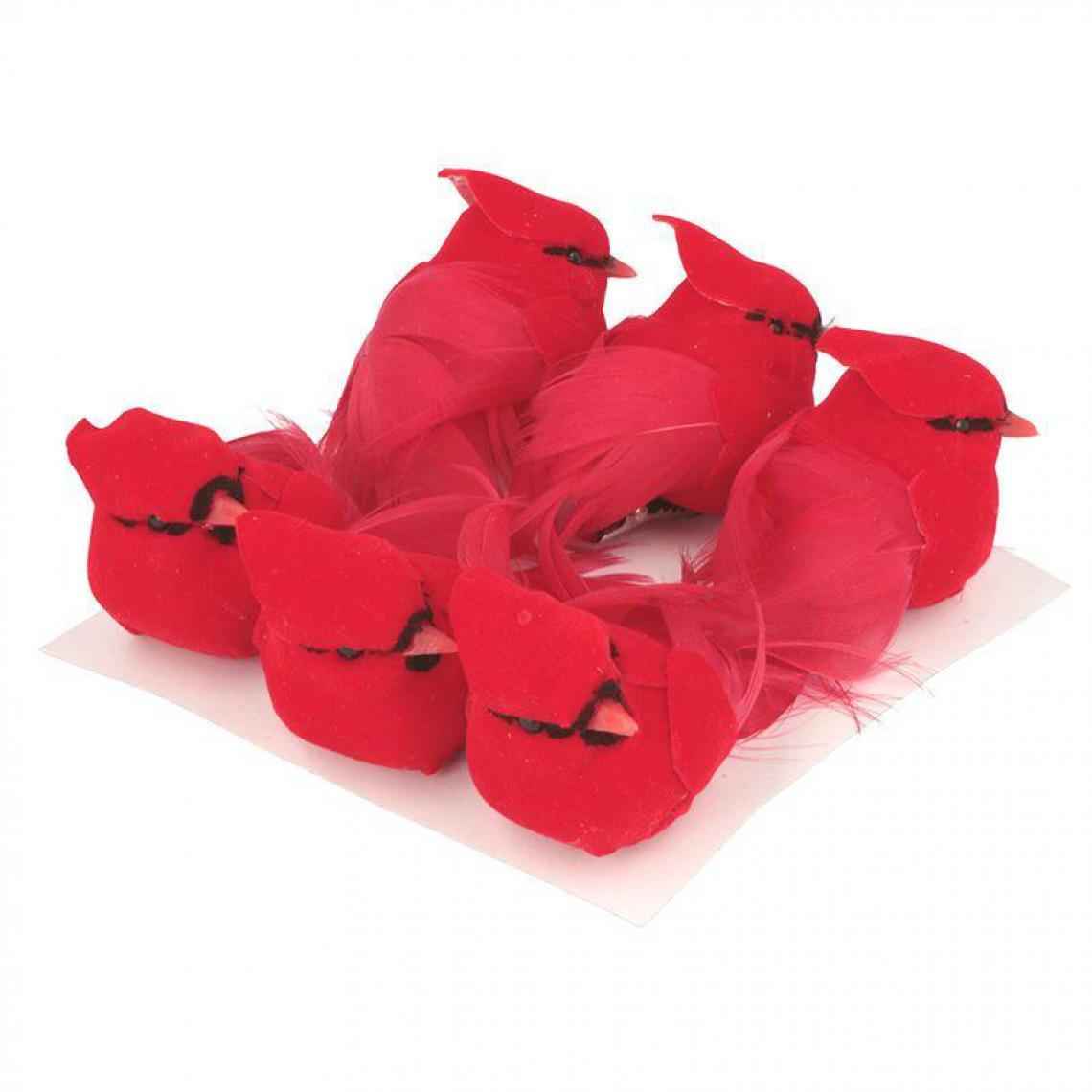 Artemio - Set 6 oiseaux rouges en papier sur pince - Objets déco