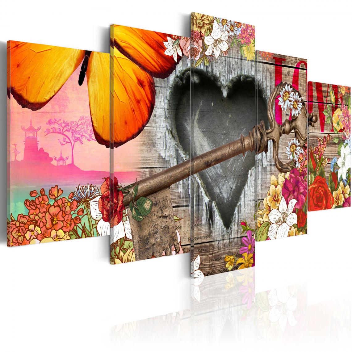 Decoshop26 - Tableau sur toile en 5 panneaux décoration murale image imprimée cadre en bois à suspendre Bande annonce d'amour 100x50 cm 11_0008558 - Tableaux, peintures