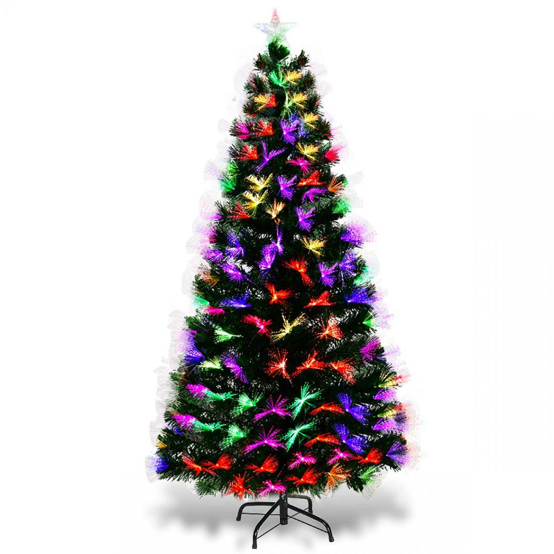 Costway - Costway Sapin de Noël Artificiel avec Lumières LED et Pied en Métal Matériau PVC 180 cm - Sapin de Noël