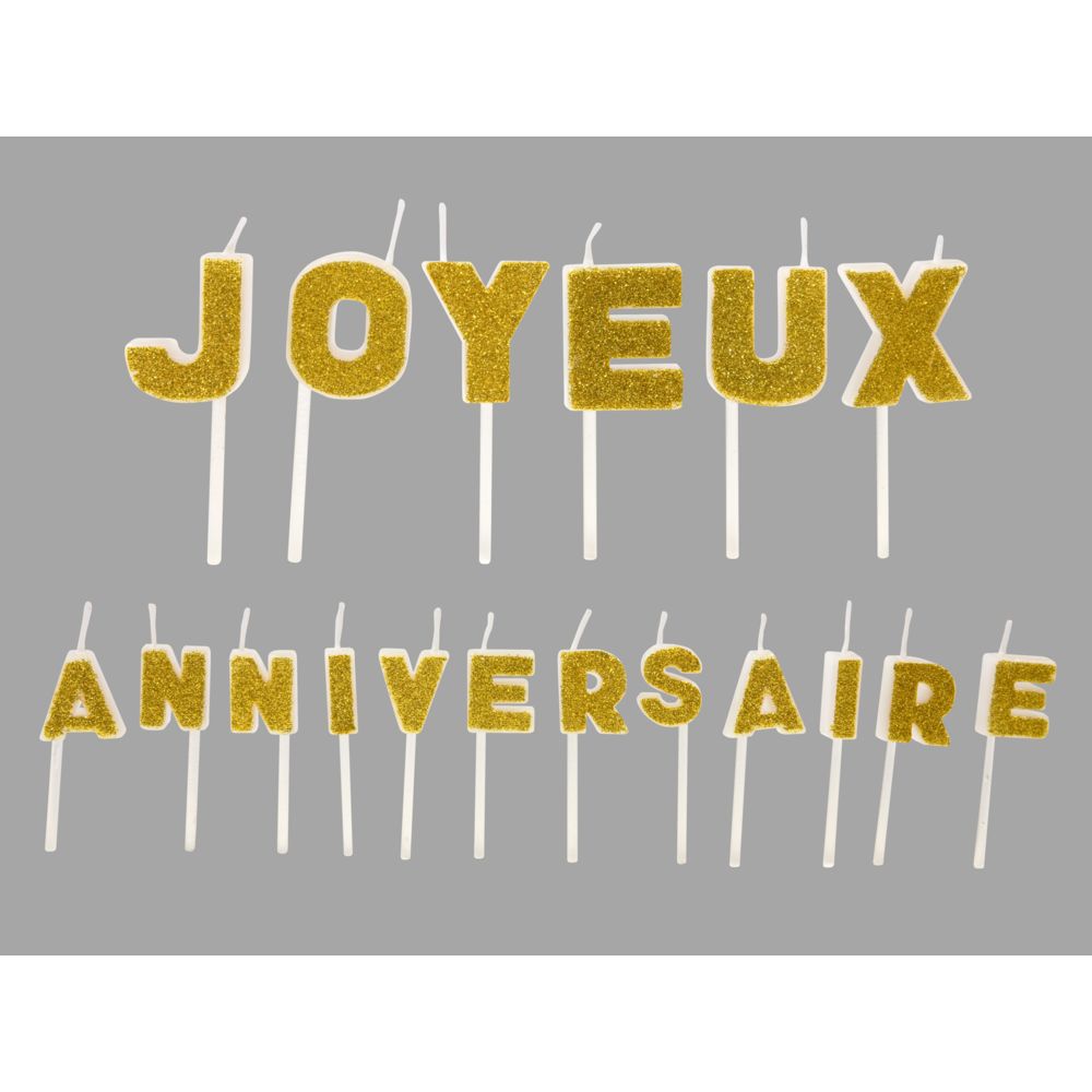 Visiodirect - Bougies Lettres ""joyeux anniversaire"" pailletées Or - 1,2 x 1,8 x 2,2 cm - Objets déco