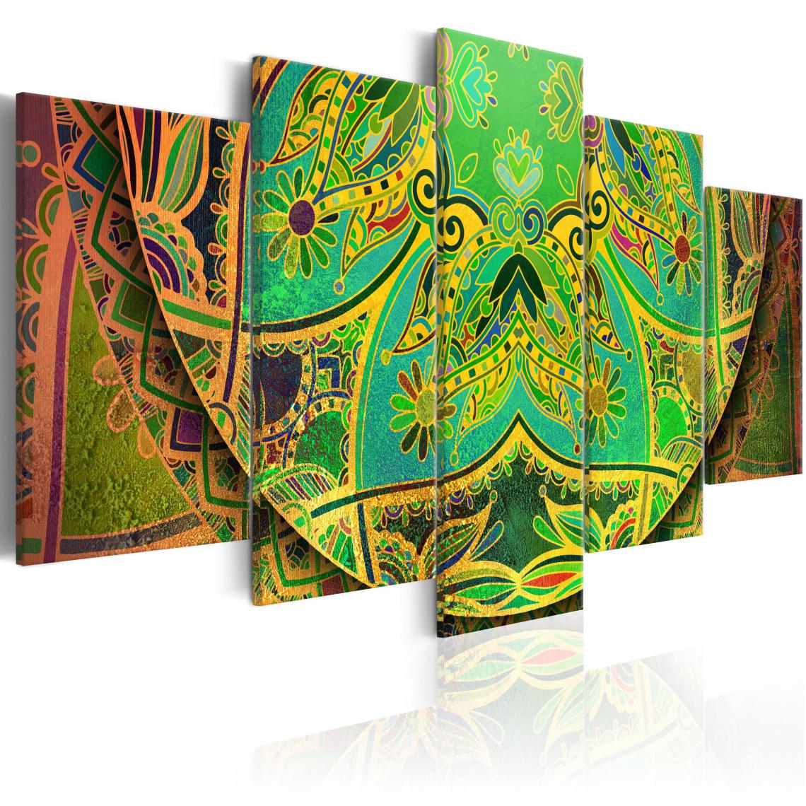 Decoshop26 - Tableau sur toile en 5 panneaux décoration murale image imprimée cadre en bois à suspendre Mandala: Énergie verte 200x100 cm 11_0009139 - Tableaux, peintures